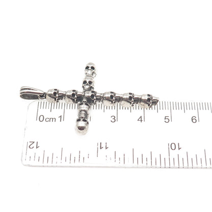 925 Sterling Silver Vintage Skull Cross Oxidized Gothic Pendant