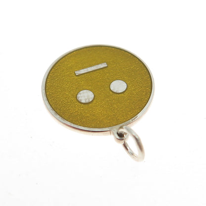 925 Sterling Silver Yellow Enamel Expressionless Face Emoji Minimalist Pendant