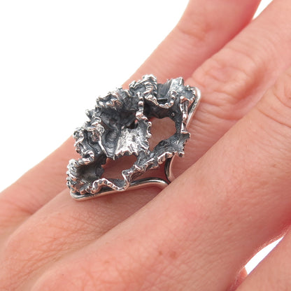 Beau 925 Sterling Silver Vintage Modernist Oxidized Adjustable Ring Size 5.5