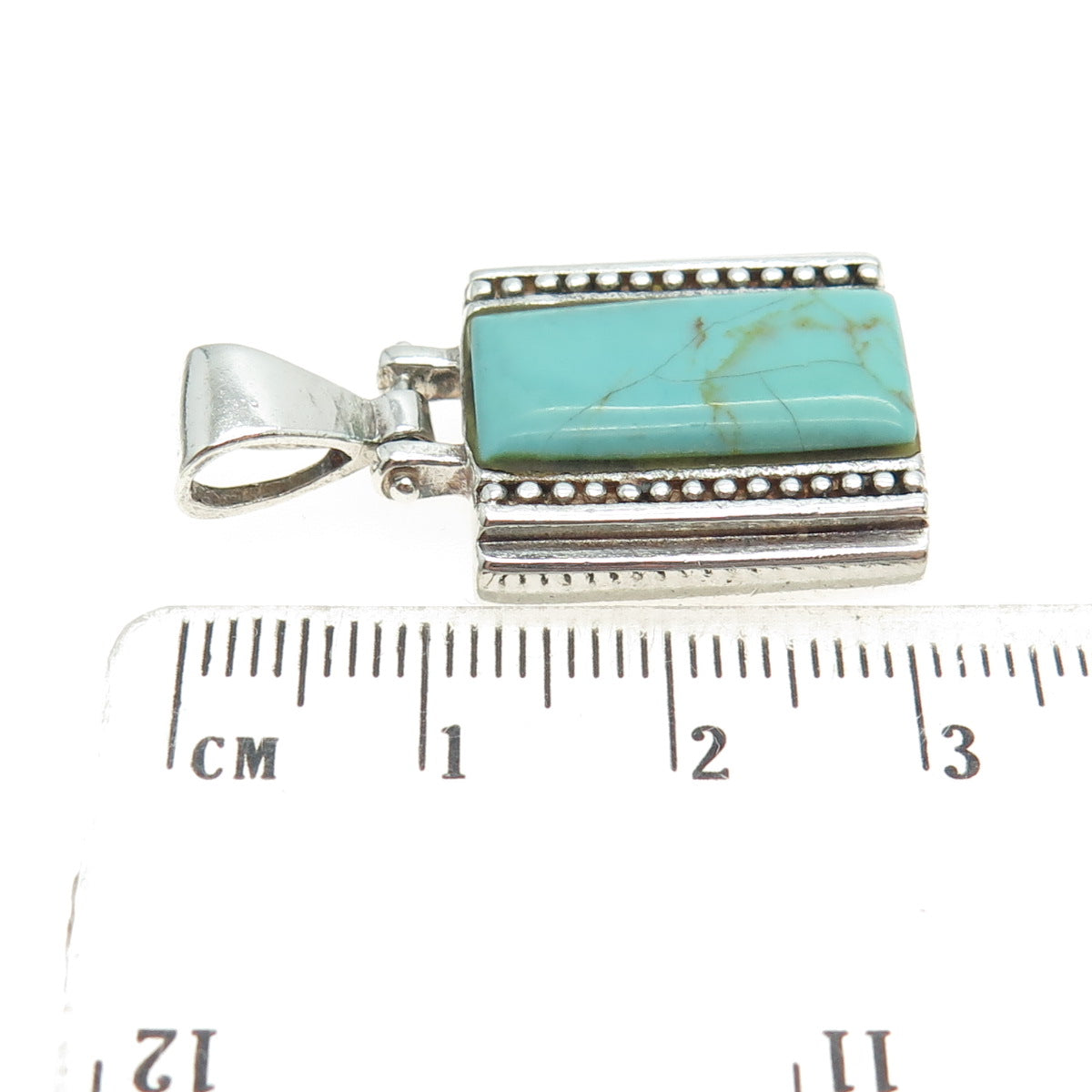 CHAPAL ZENRAY 925 Sterling Silver Vintage Real Turquoise Granulated Pendant