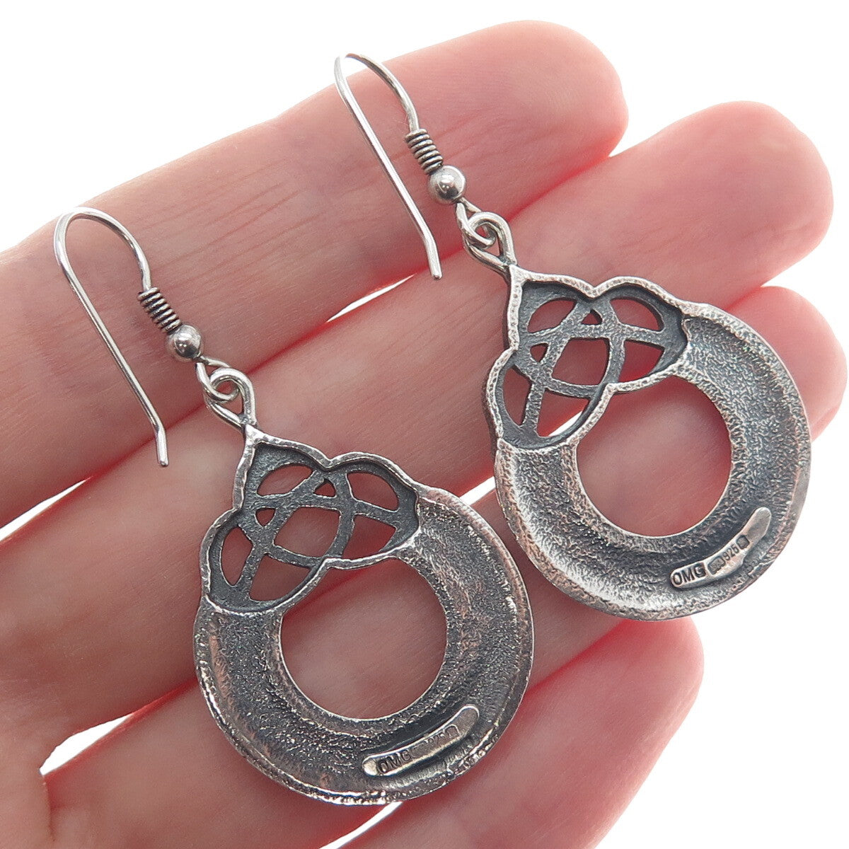 OLA M GORIE 925 Sterling Vintage Edinburgh Celtic Oxidized Dangle Earrings