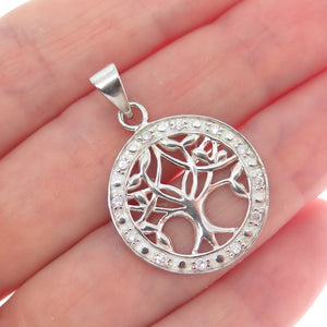 CHARLES WINSTON Sterling Silver Vintage Round-Cut C Z Tree of Life Charm Pendant
