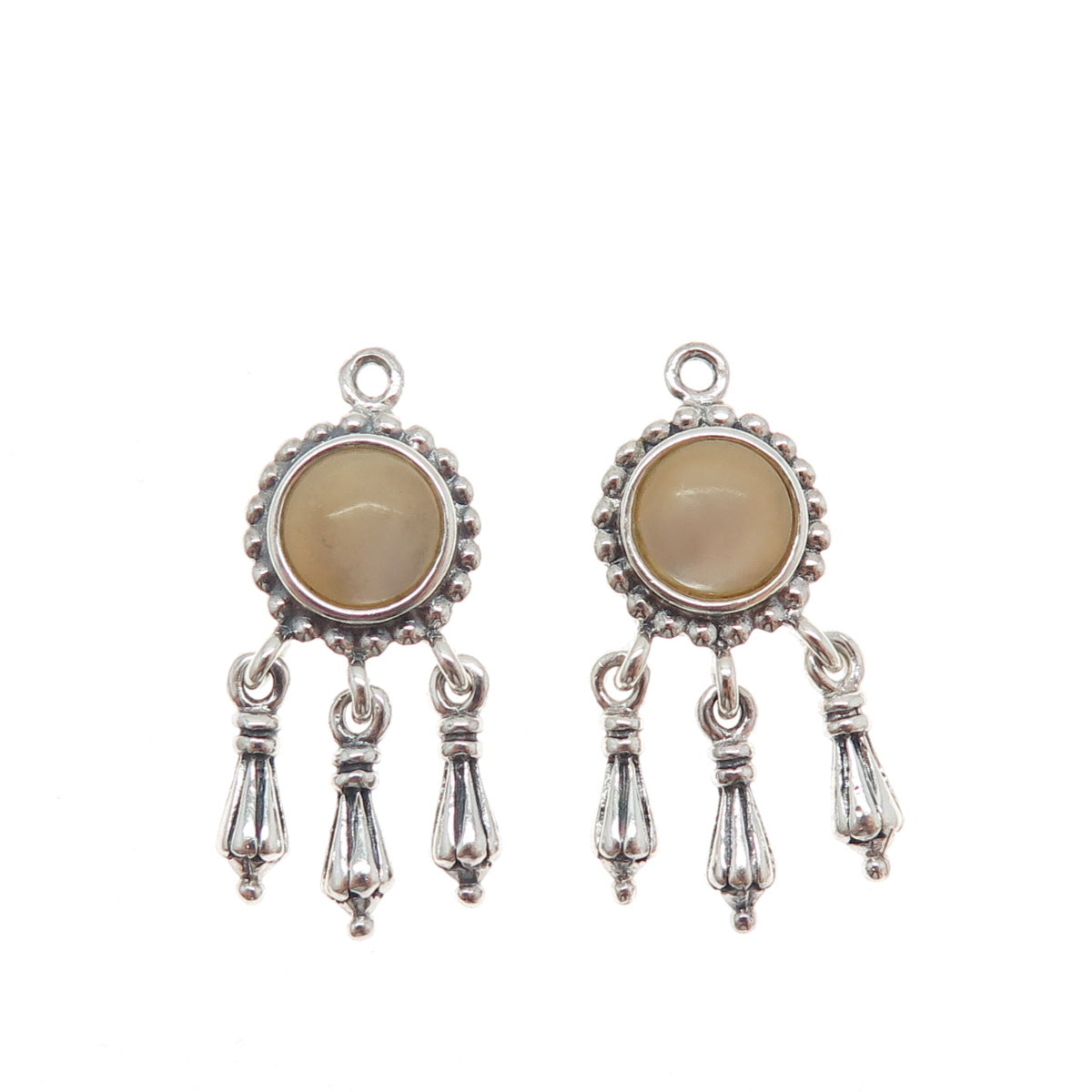 925 Sterling Silver Vintage Real MOP Modernist Dangle Jacket Earrings