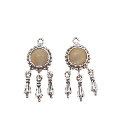 925 Sterling Silver Vintage Real MOP Modernist Dangle Jacket Earrings