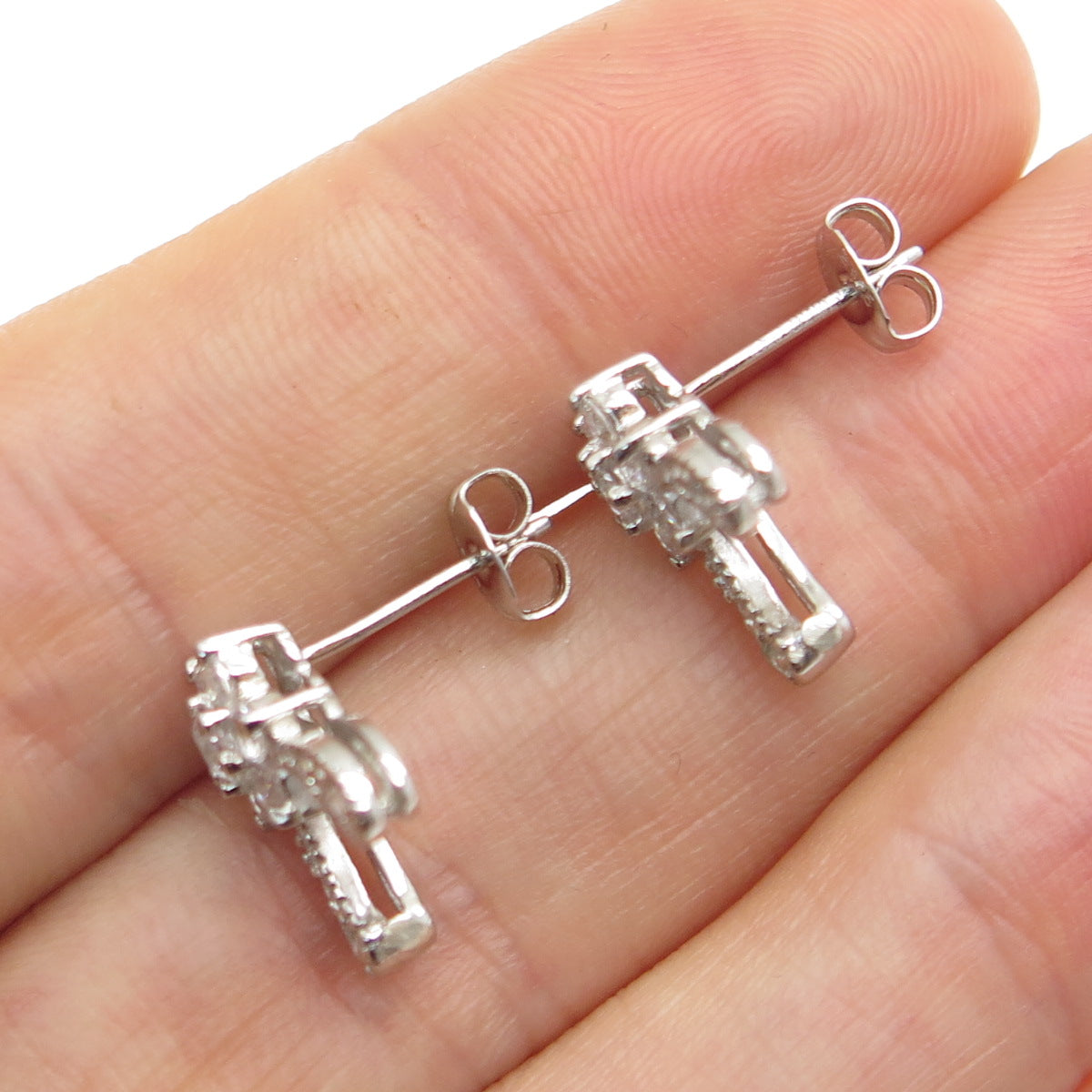 ROSS SIMONS 925 Sterling Silver Round-Cut C Z Floral Stud Earrings