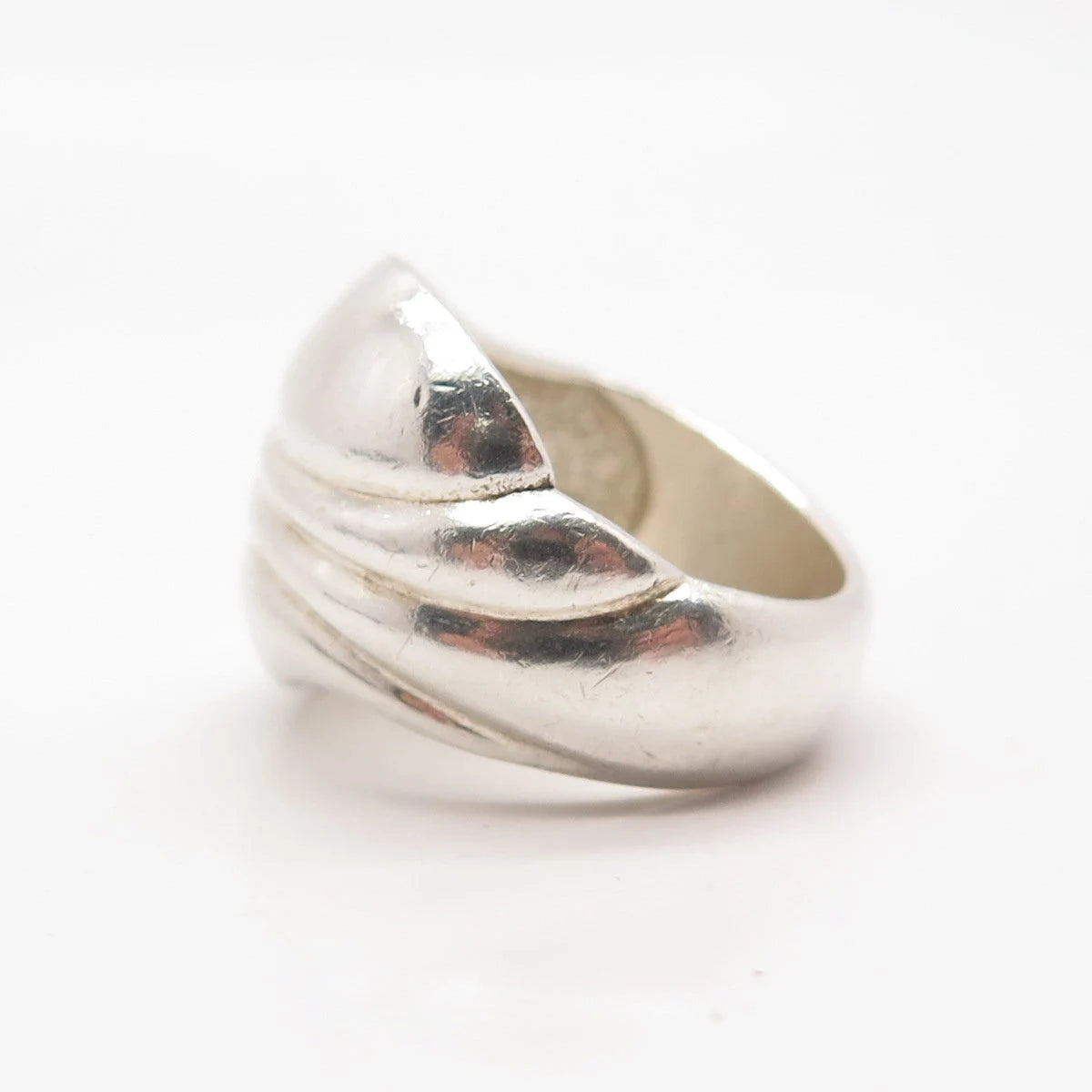 925 Sterling Silver Vintage Ribbed Wide Ring Size 6.5