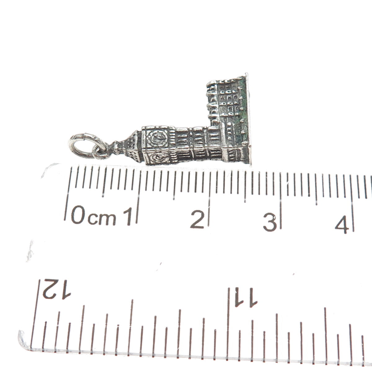 925 Sterling Silver Vintage Big Ben Oxidized Minimalist 3D Charm Pendant