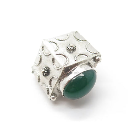 800 Silver Antique Art Deco Real Green Agate Gemstone Chatelaine Fob Pendant