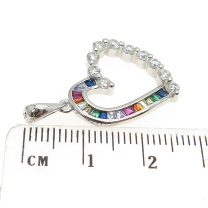 925 Sterling Silver Tapered Baguette & Round-Cut Multi-Color C Z Heart Pendant