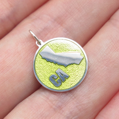 925 Sterling Silver Yellow Enamel California State Map Minimalist Charm Pendant