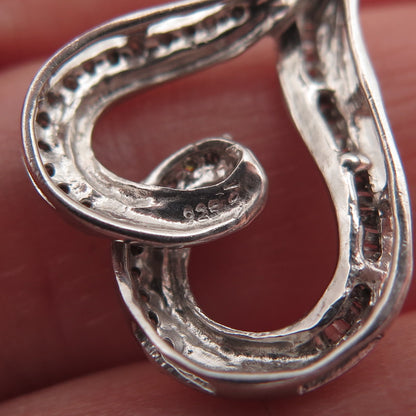 925 Sterling Silver Real Diamond Open Heart Slide Mini Charm Pendant