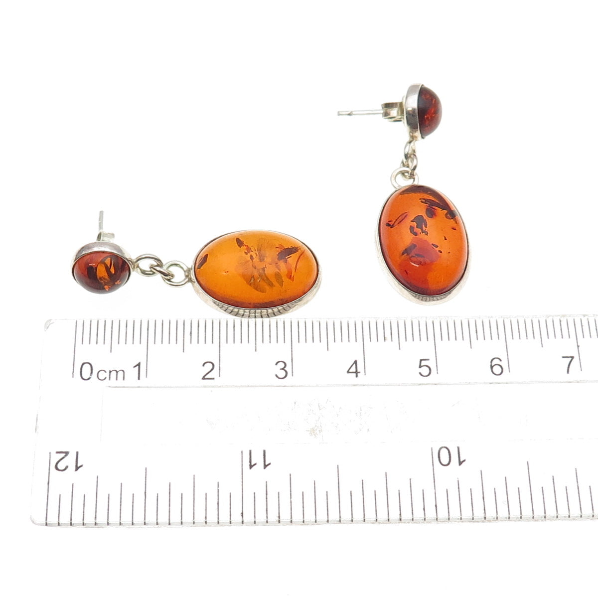 925 Sterling Silver Vintage GRA Poland Real Amber Dangle Earrings
