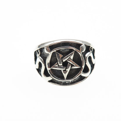 925 Sterling Silver Vintage Pentagram Oxidized Biker Ring Size 5.5
