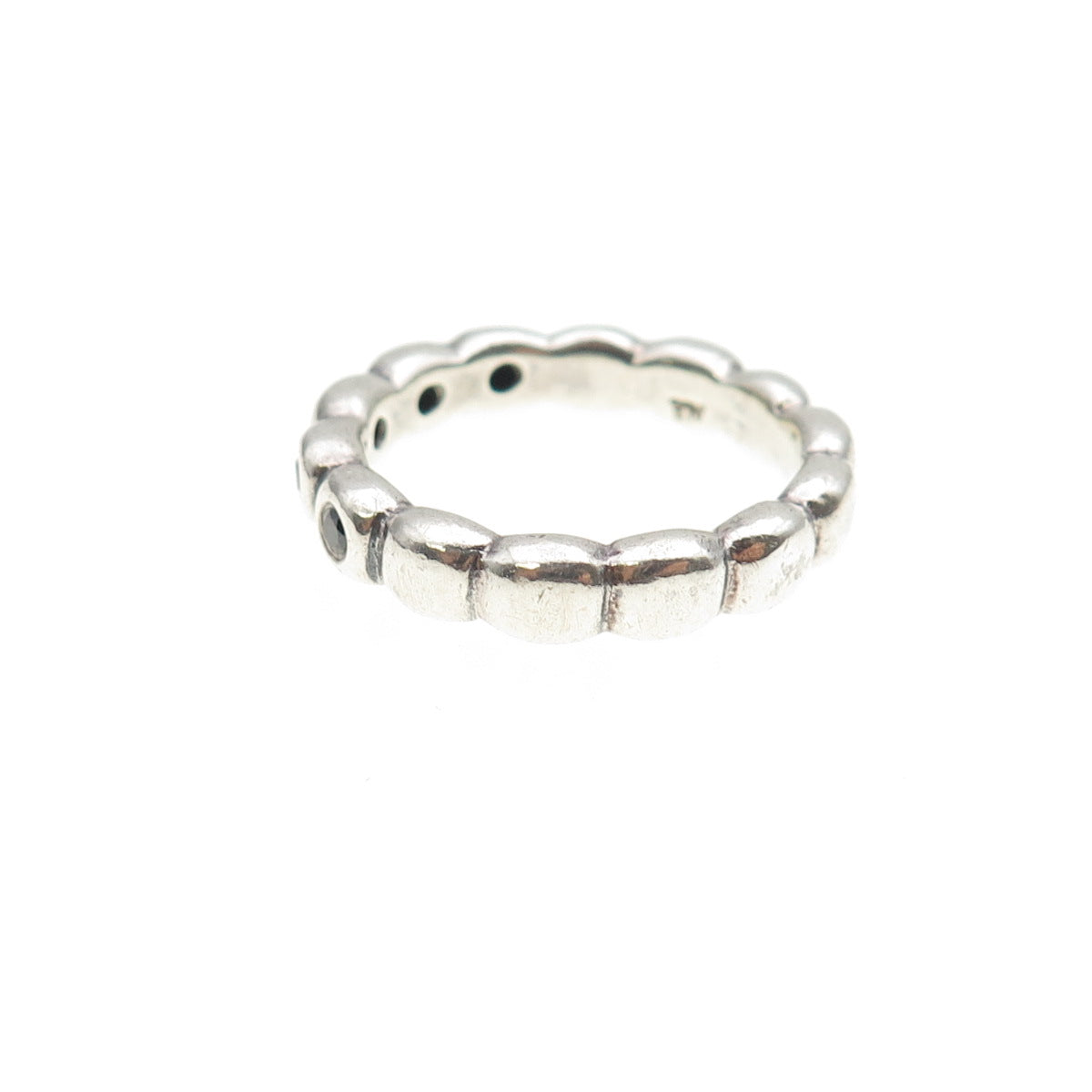 PANDORA 925 Sterling Silver Round-Cut Black C Z Bubble Band Ring Size 6.25