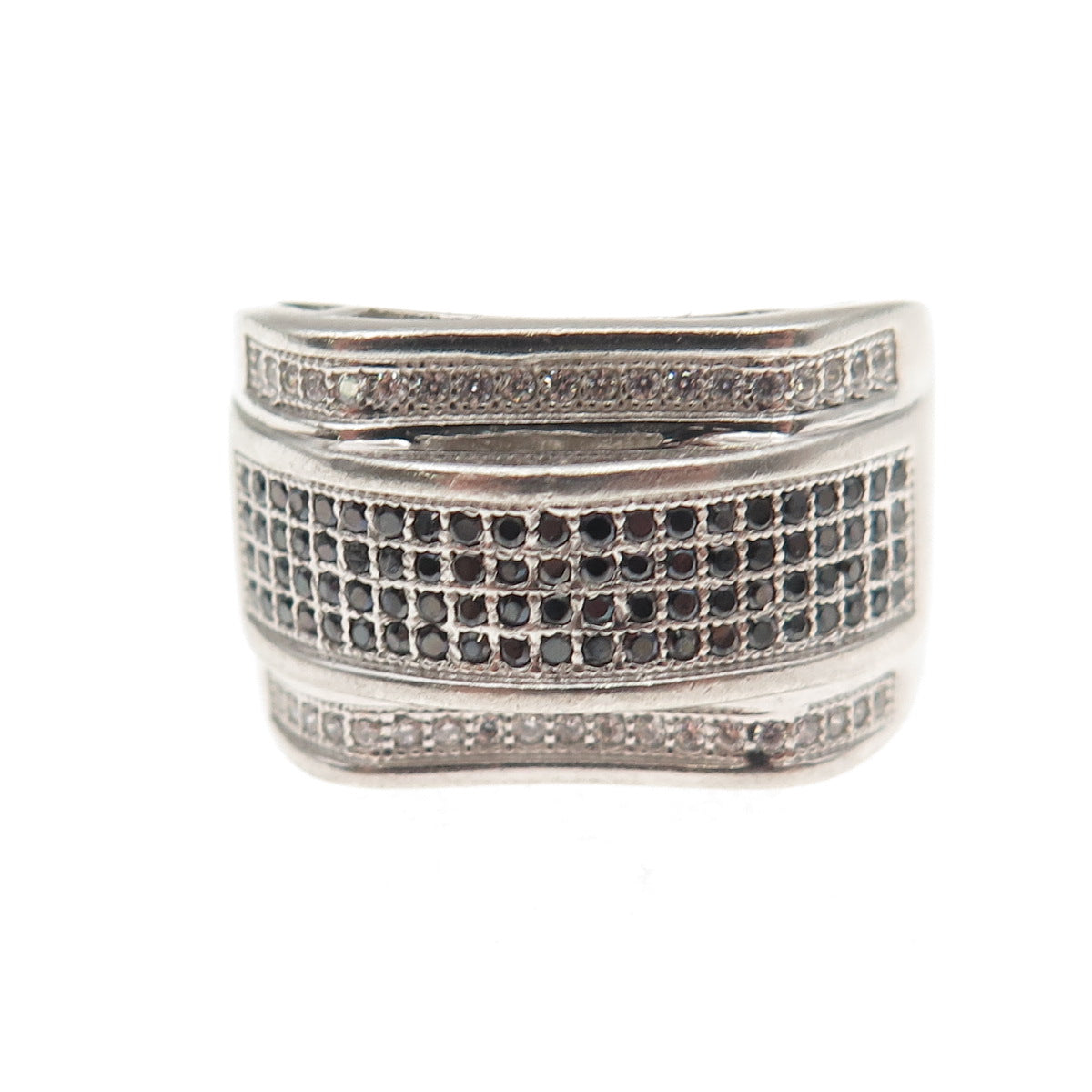 925 Sterling Silver Round-Cut Black & White C Z Ring Size 10