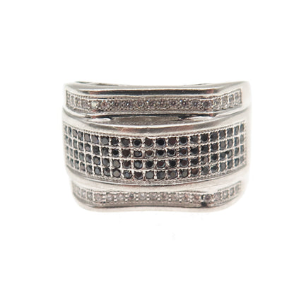 925 Sterling Silver Round-Cut Black & White C Z Ring Size 10