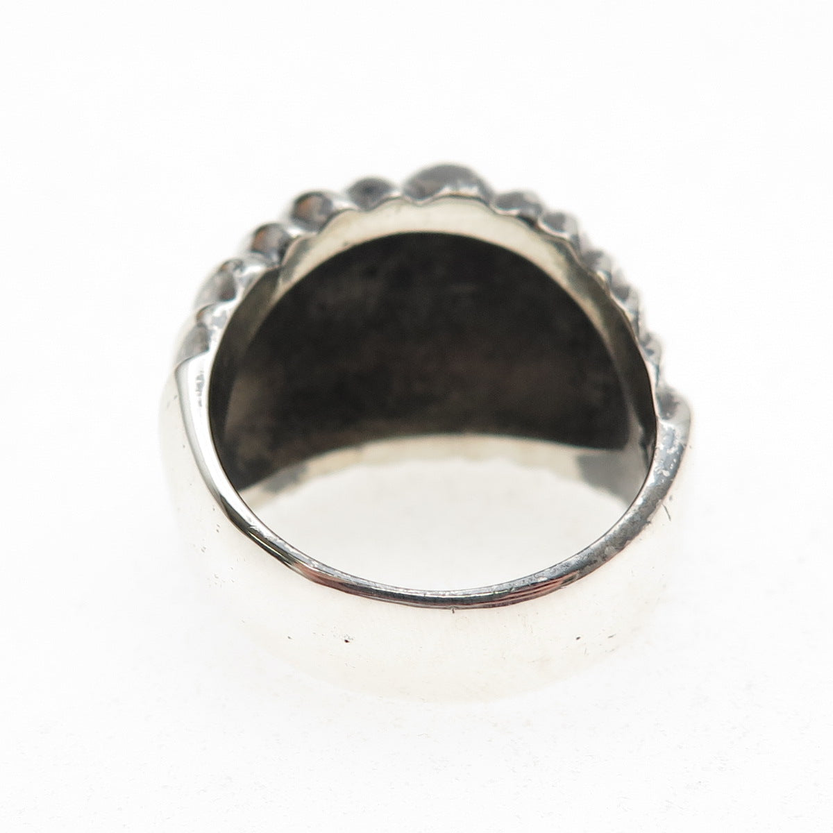 925 Sterling Silver Vintage Modernist Ribbed Dome Oxidized Ring Size 9