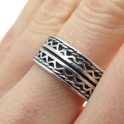 925 Sterling Silver Vintage Zig Zag Oxidized Band Ring Size 8.75