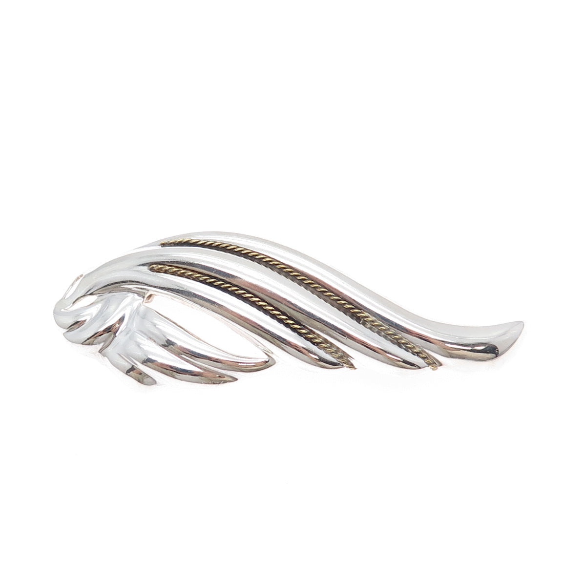 925 Sterling Silver 2-Tone Vintage Mexico Modernist Wing Pin Brooch