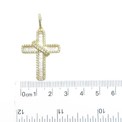 925 Sterling Silver Gold Plated Multi-C Z Cross Pendant