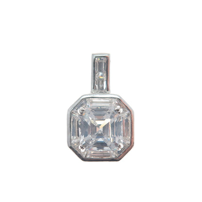 UNCAS 925 Sterling Silver Asscher & Tapered Baguette-Cut C Z Minimalist Pendant