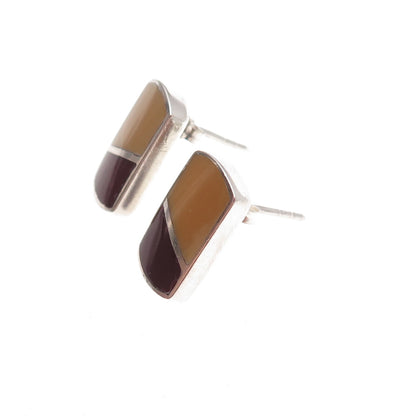 925 Sterling Silver Vintage Real MOP & Carnelian Earrings
