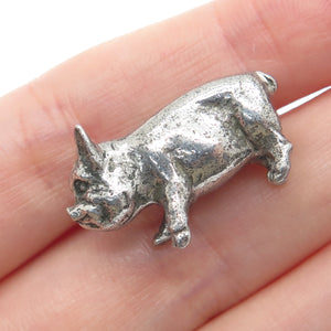 925 Sterling Silver Vintage Little Pig Oxidized 3D Miniature