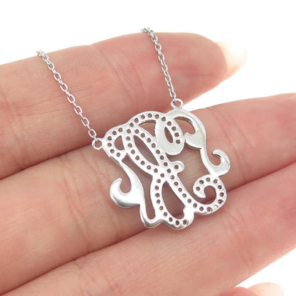 925 Sterling Silver Round-Cut C Z Letter "B" Initial Chain Necklace 16-18"