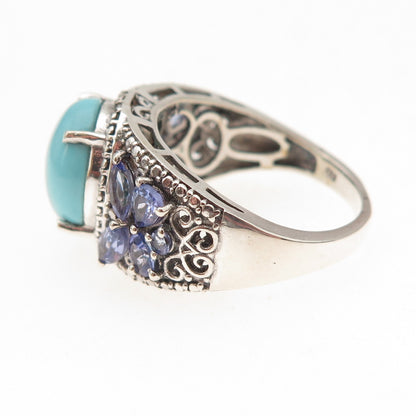 Chuck Clemency Sterling Silver Real Diamond Turquoise & Tanzanite Ring Size 8.25
