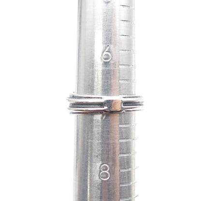 925 Sterling Silver Vintage SMS Amethyst Modernist Scroll Oxidized Ring Size 7