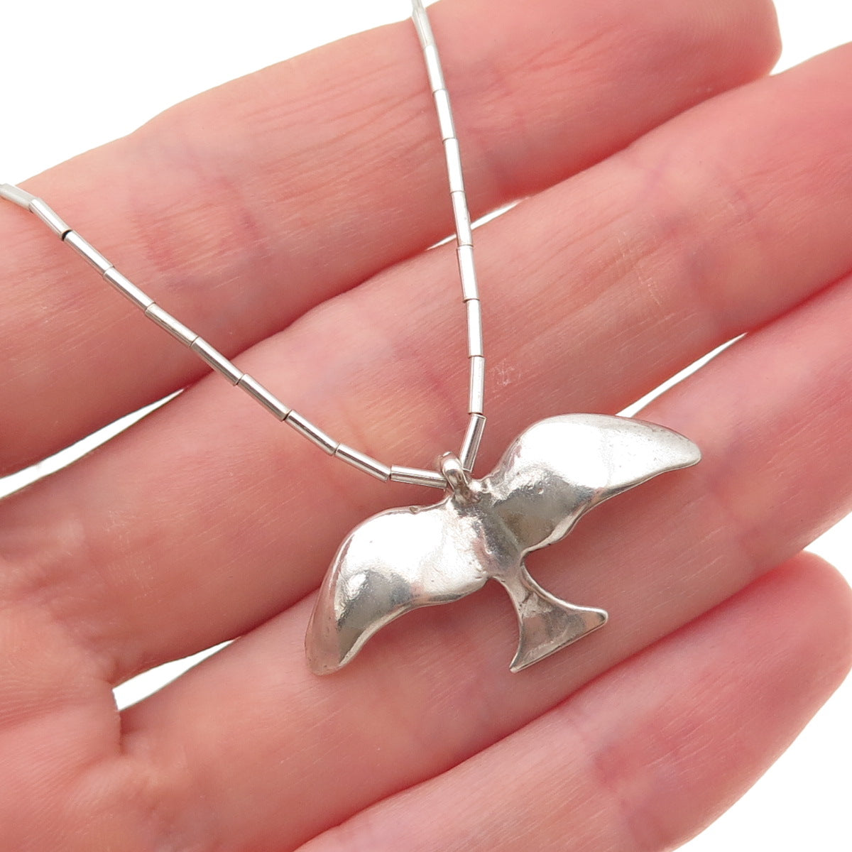 Old Pawn Sterling Silver Vintage Fetish Bird Tribal Liquid Chain Necklace 16"