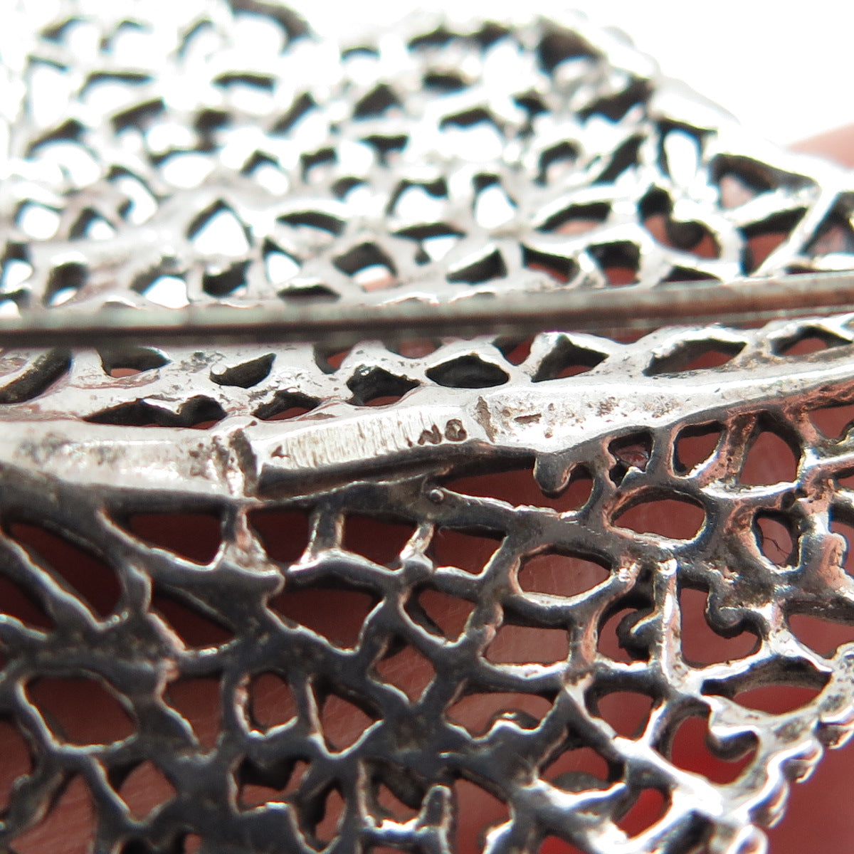925 Sterling Silver Vintage Ornate Floral Leaf Oxidized Pin Brooch