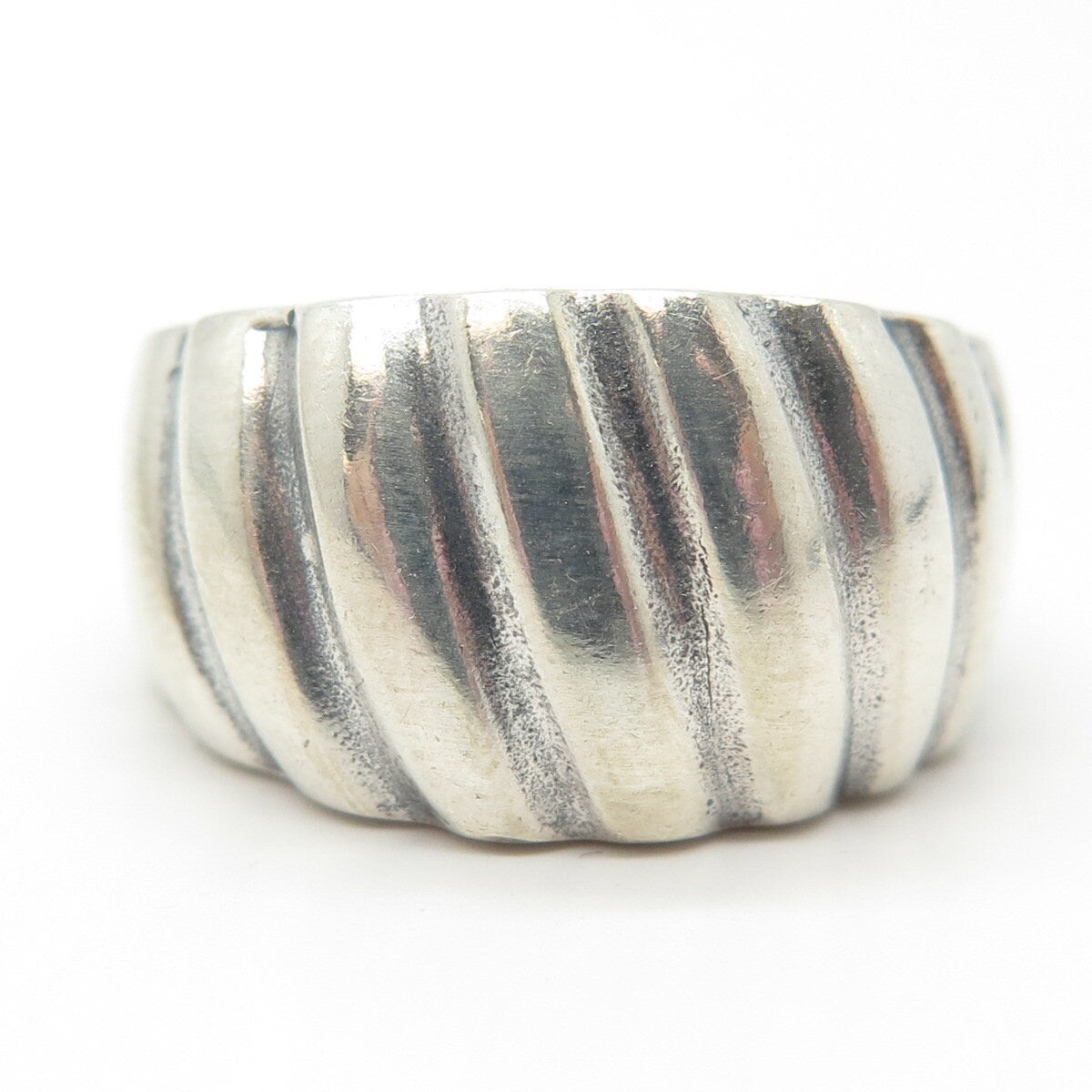 925 Sterling Silver Vintage Ribbed Ring Size 10.5
