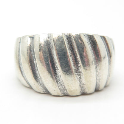 925 Sterling Silver Vintage Ribbed Ring Size 10.5
