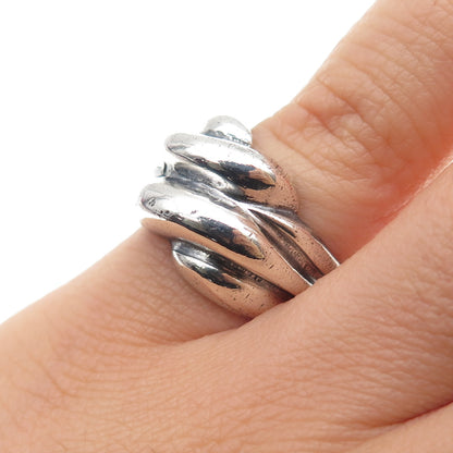 925 Sterling Silver Vintage Modernist Ribbed Bypass Oxidized Ring Size 5