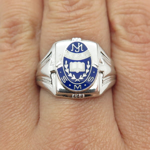 SK & F 925 Sterling Silver Vintage 1975 Enamel MJ Sister School Ring Size 8