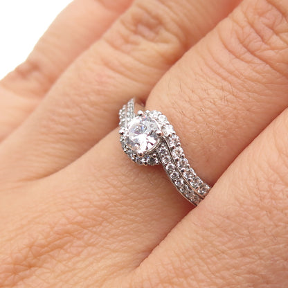 925 Sterling Silver Round-Cut C Z Engagement Bypass Ring Size 6.5