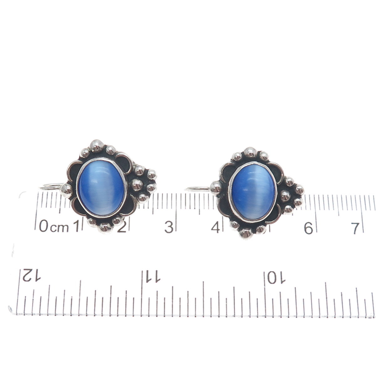 ATI ANNIKA WITT Sterling Silver Vintage Mexico Fiber Optic Cat's Eye Earrings