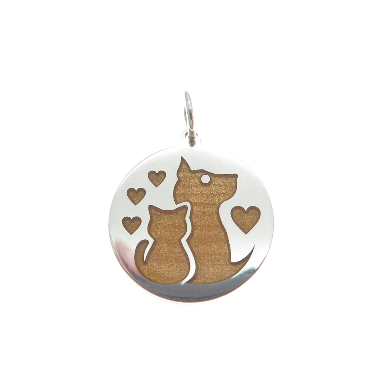 925 Sterling Silver Brown Enamel Dog & Cat Friendship Minimalist Charm Pendant