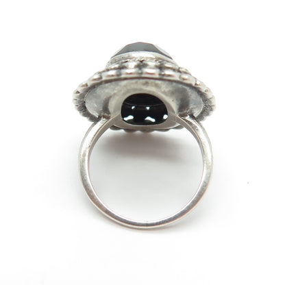 925 Sterling Silver Antique Hematite & Marcasite Ring Size 4 (missing 1 stone)