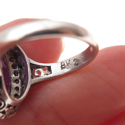 925 Sterling Silver Antique Art Deco Real Diamond & Amethyst Ring Size 5