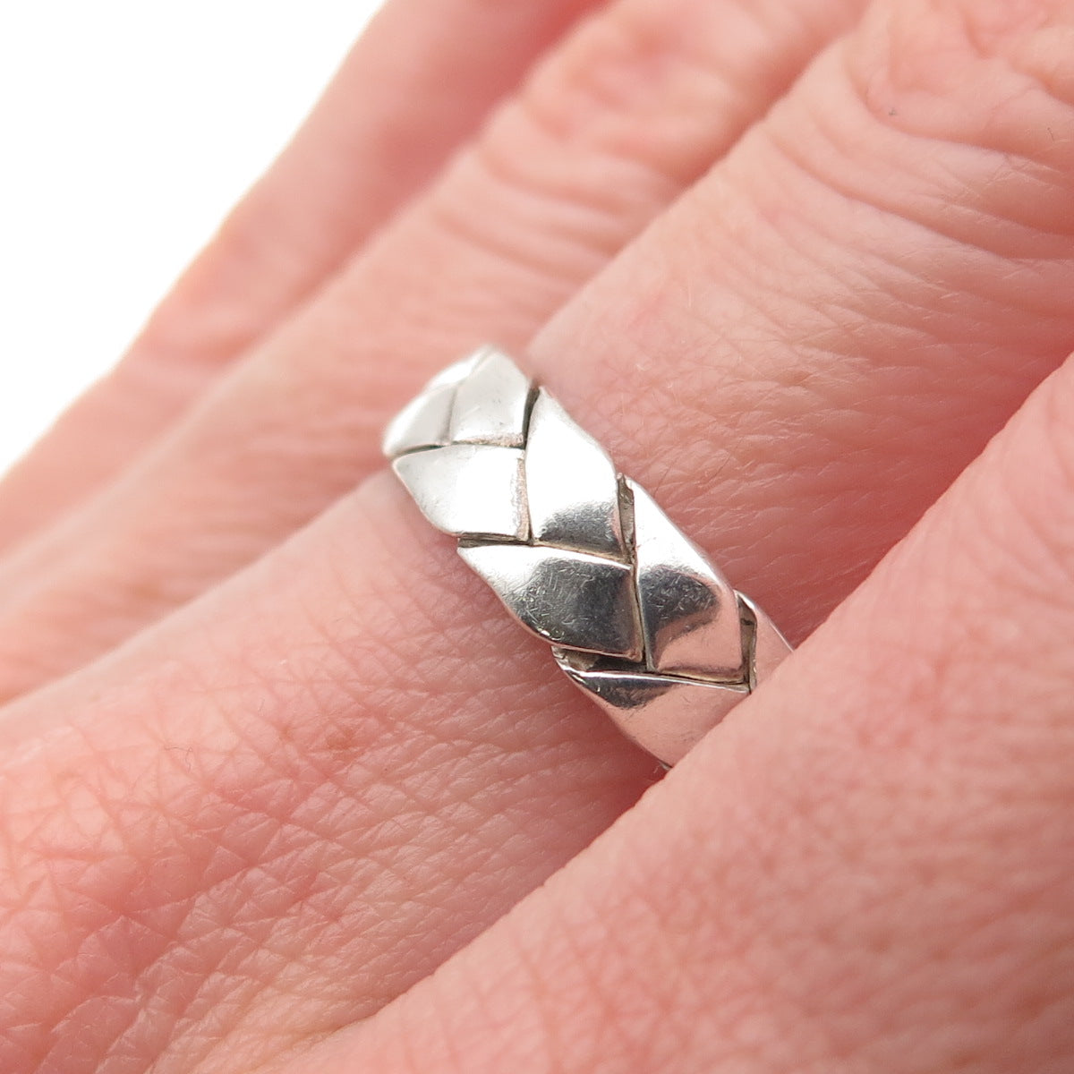 925 Sterling Silver Vintage Woven Oxidized Band Ring Size 8.5