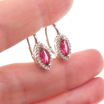 Tamo 925 Sterling Silver Marquise-Cut Pink & Round-Cut White C Z Earrings