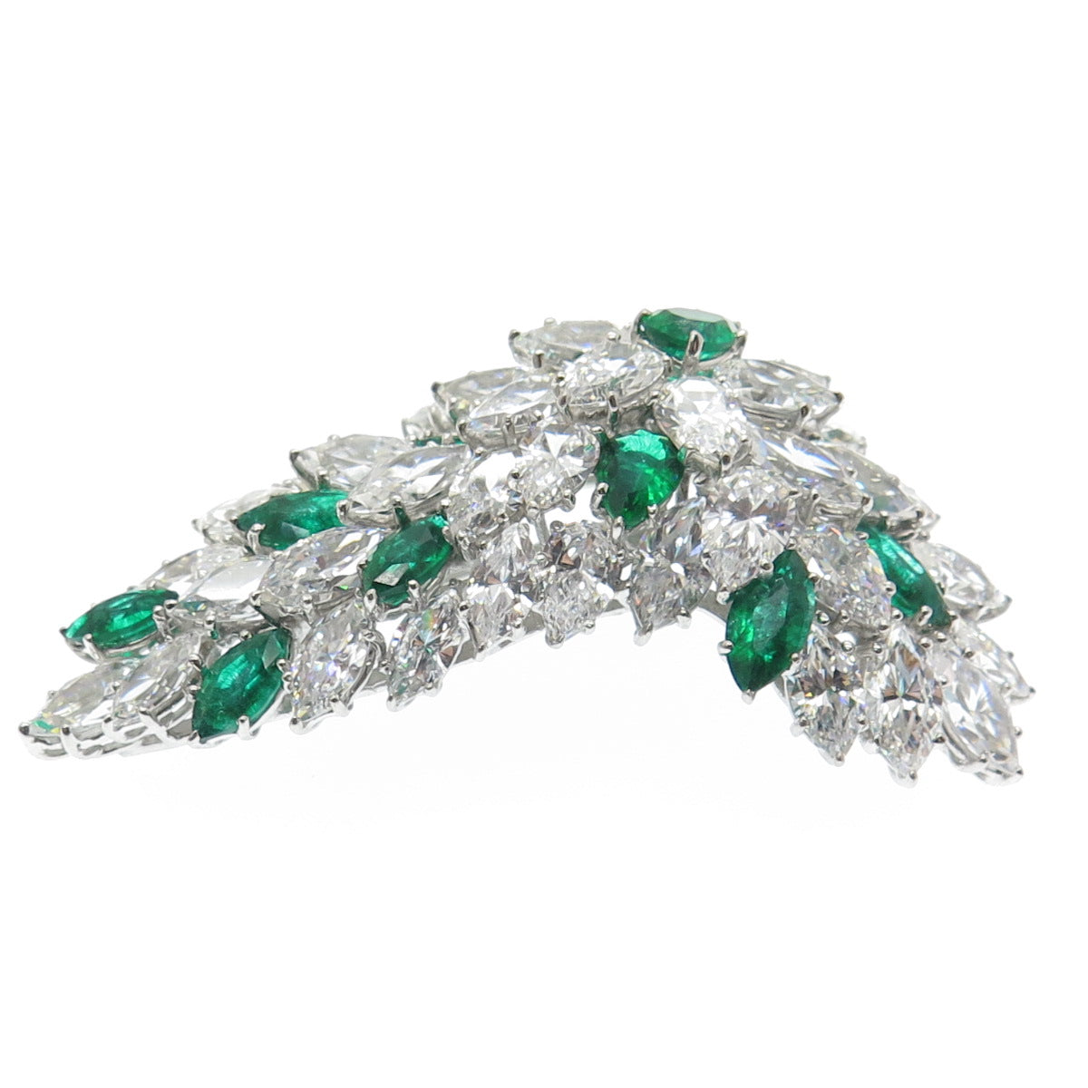 925 Sterling Silver Vintage Pear & Marquise Nano Emerald C Z Sparkle Pin Brooch