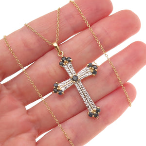Ross Simons Sterling Gold Plated Real Diamond Accent Sapphire Cross Necklace 18"