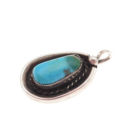 Old Pawn 925 Sterling Silver Vintage Southwestern Turquoise Tribal Charm Pendant