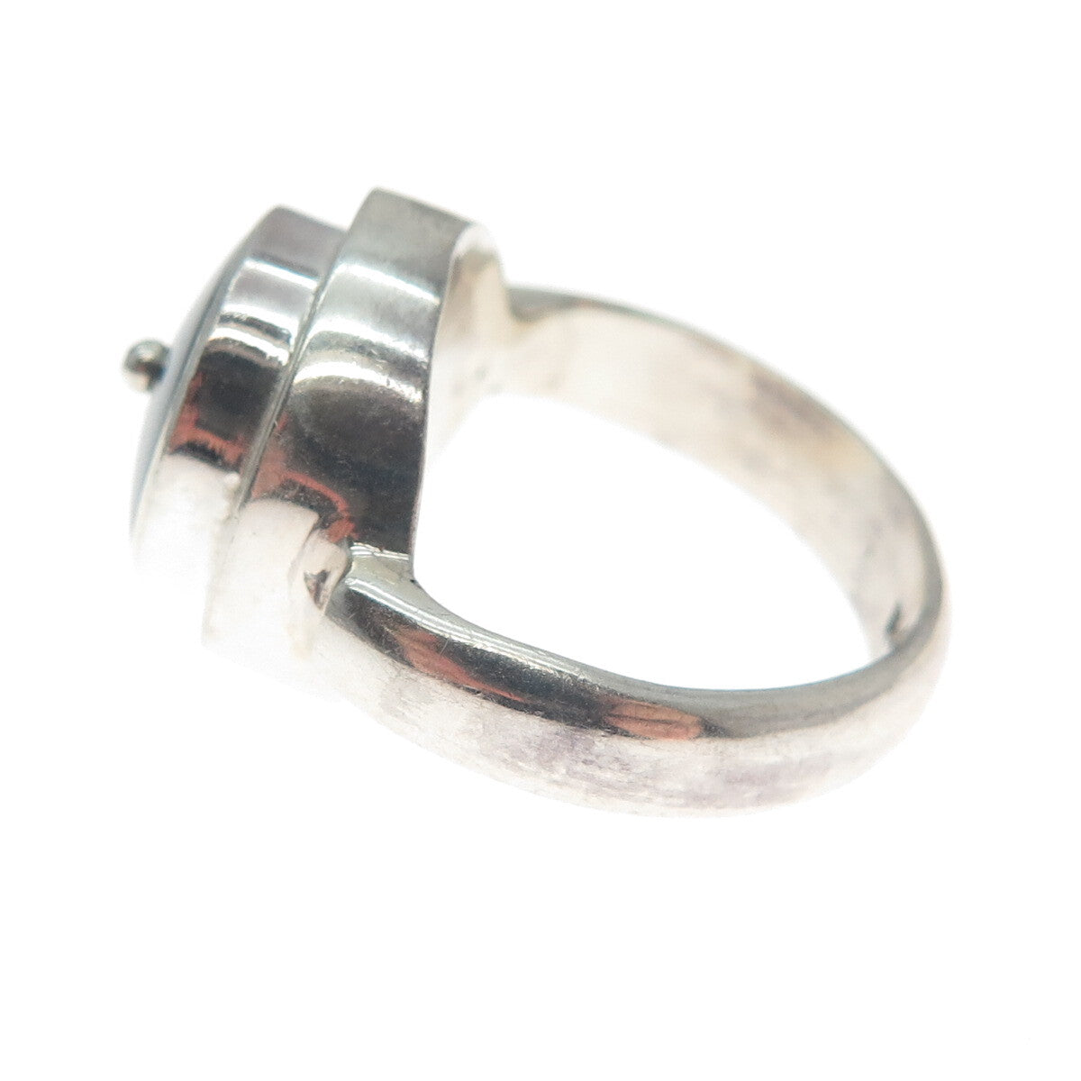 925 Sterling Silver Vintage Real Hematite Modernist Oxidized Ring Size 7