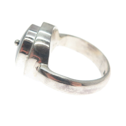 925 Sterling Silver Vintage Real Hematite Modernist Oxidized Ring Size 7