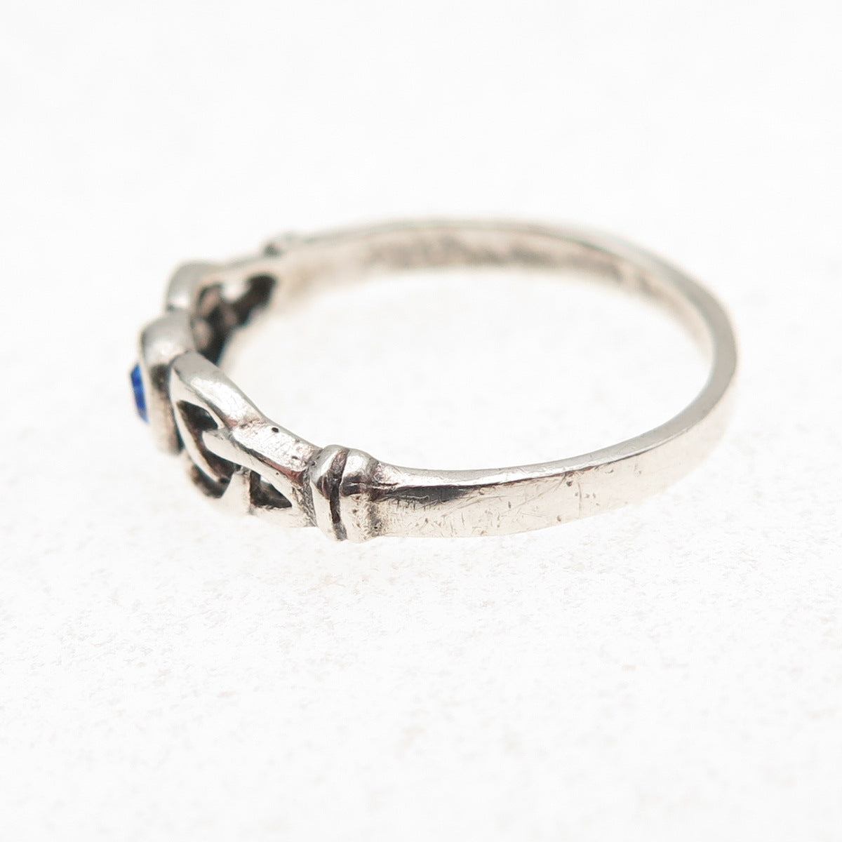 925 Sterling Silver Vintage Blue C Z Celtic Trinity Knot Ring Size 5.75