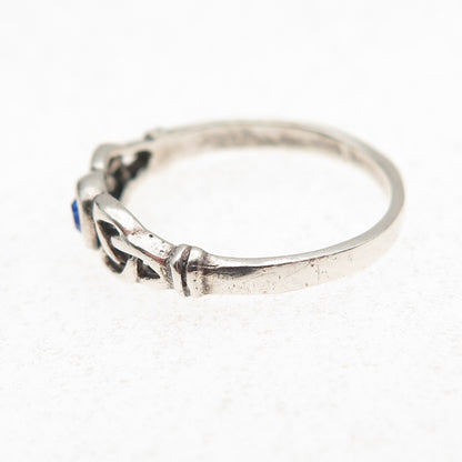 925 Sterling Silver Vintage Blue C Z Celtic Trinity Knot Ring Size 5.75